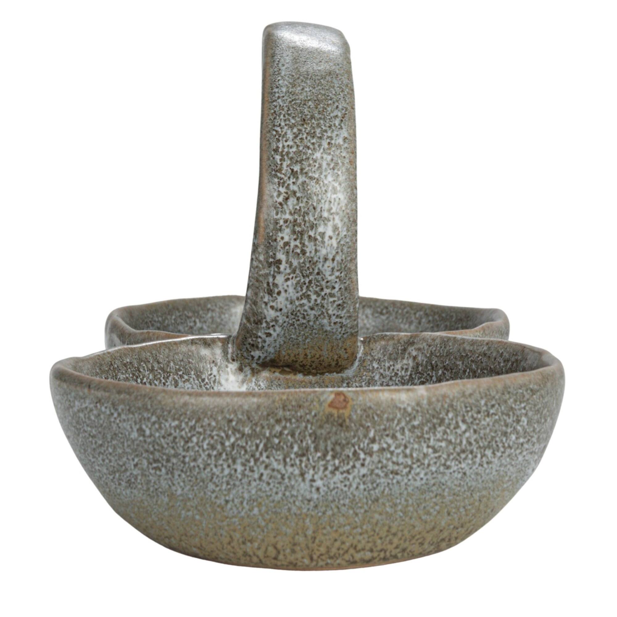 Hello Honey® 8.5" Gray Stoneware Double Bowl with Handle